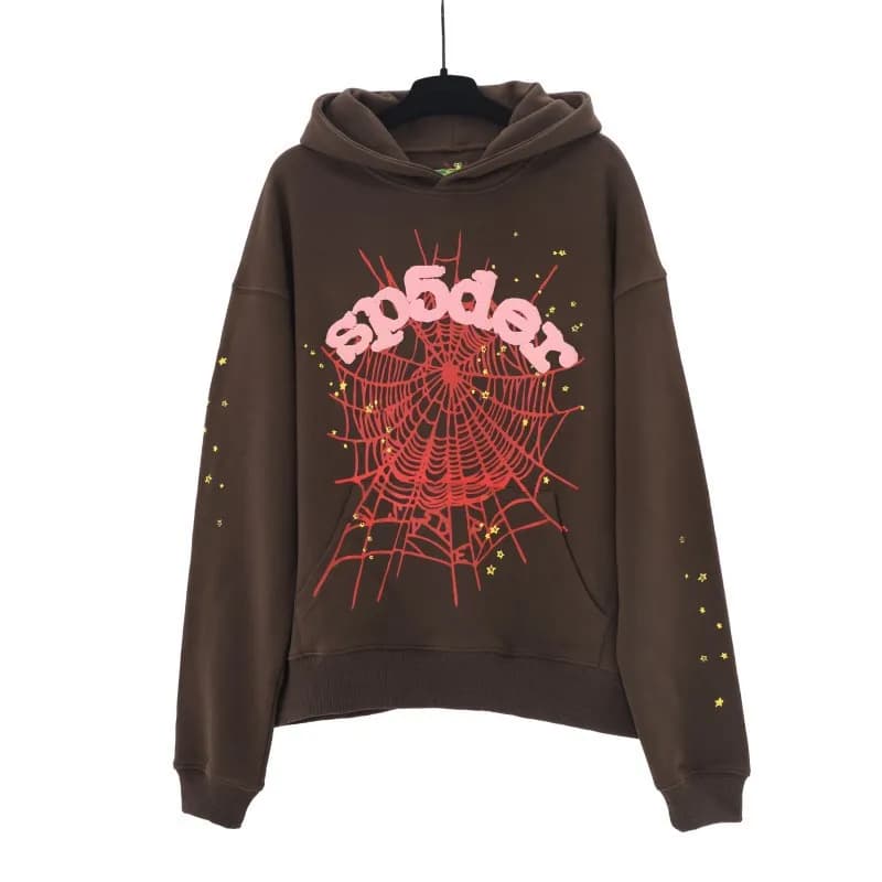 Sp5der Hooded Sweatshirt Star Print Logo — 146# 棕色