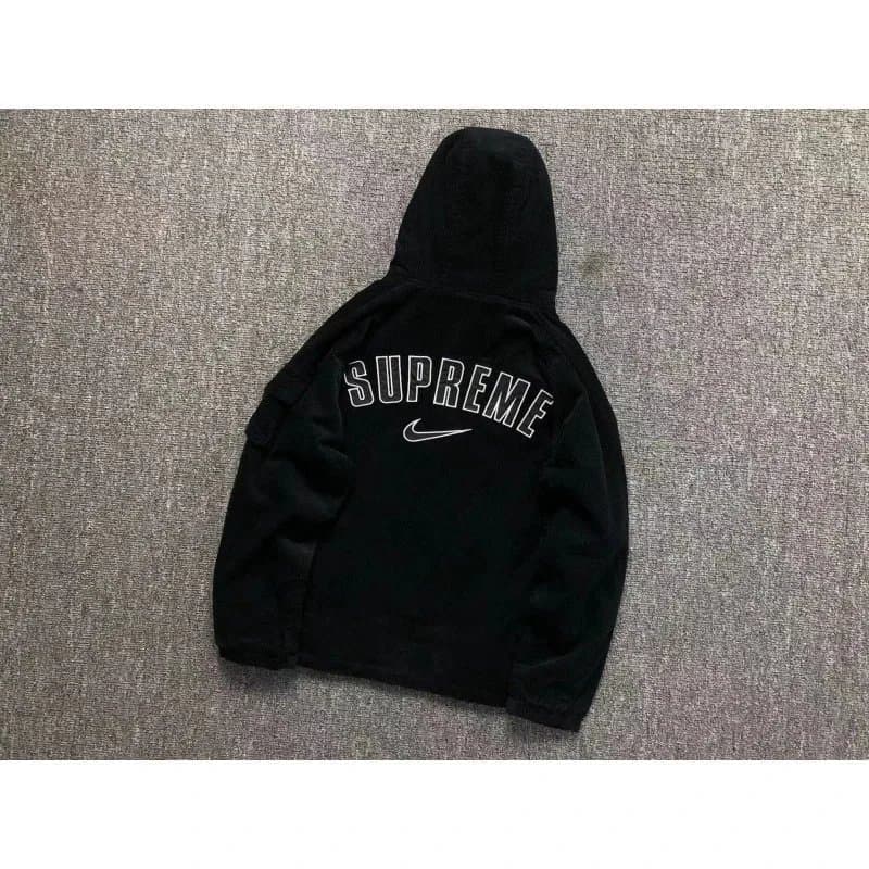 Supreme × Nike Corduroy Hooded Sweatshirt Black with White Logo