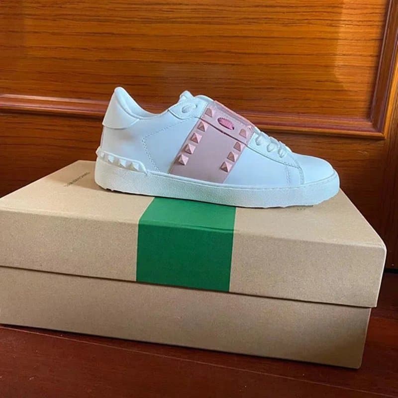 Valentino Rockstud Sneaker White with Pink Stud Strap