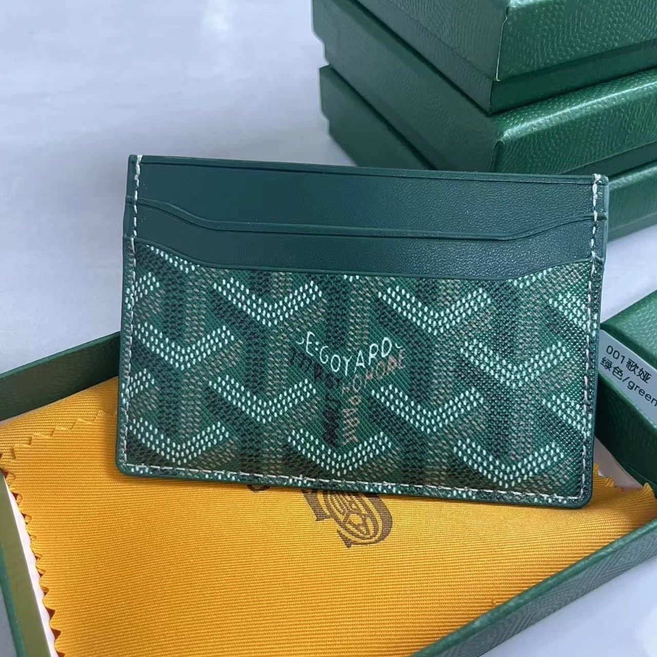 Goyard Card Holder Green Chevron
