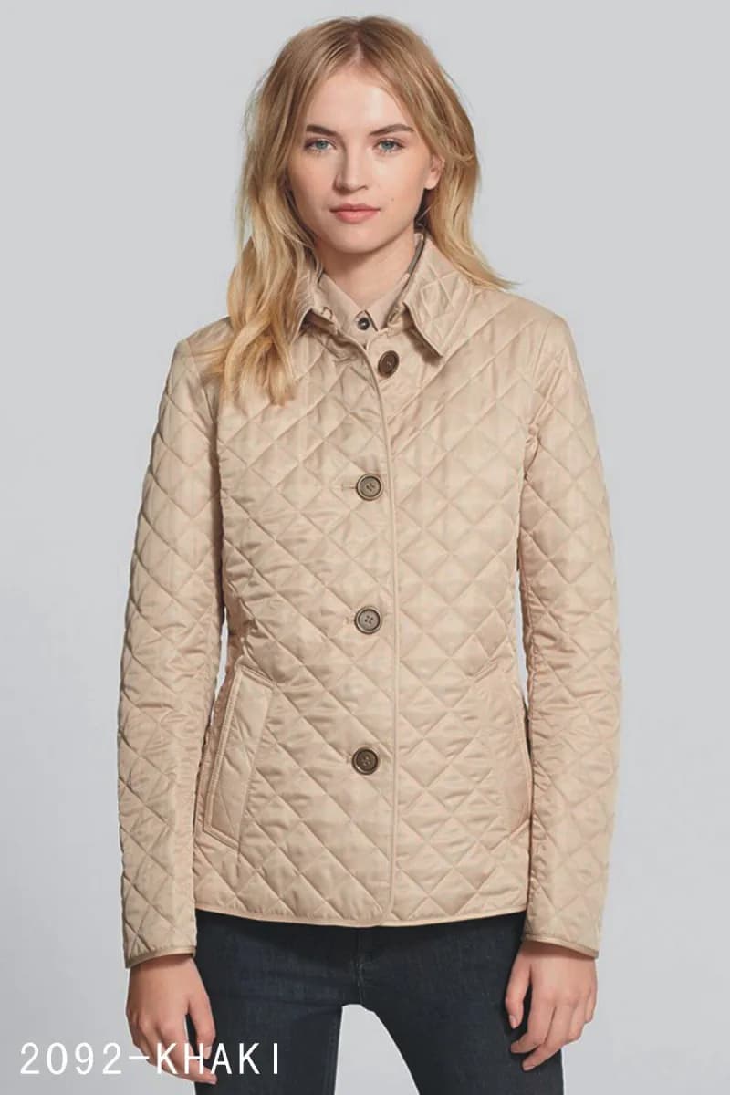 Burberry Quilted Jacket Check Cuff — Khaki