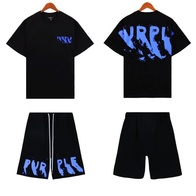 Off-White T-Shirt & Shorts Set Purple Spray Print