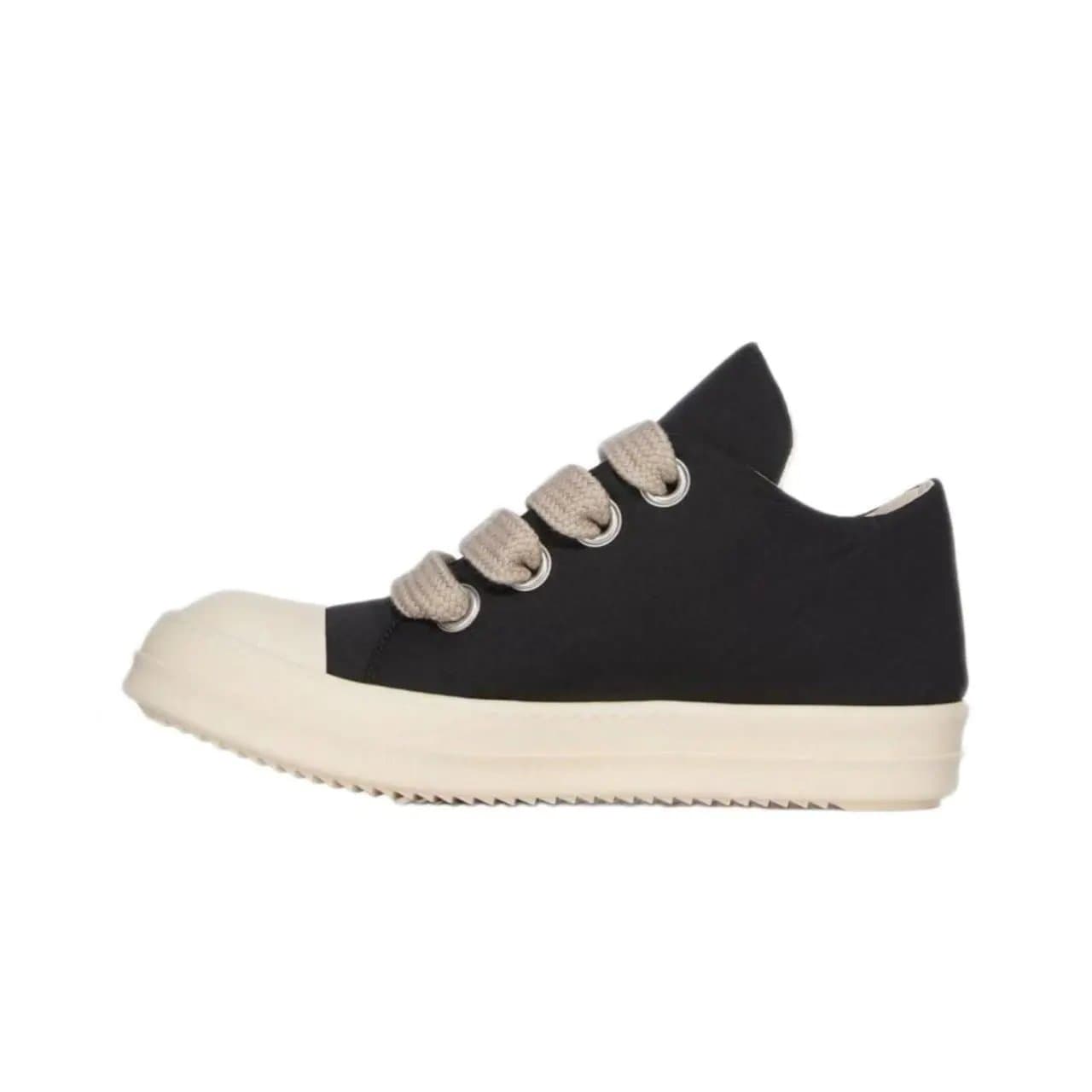Rick Owens Geobasket Low Brown/White — 黑色布面包鞋