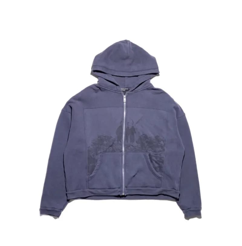 Fear of God Zip-Up Hoodie Washed Navy with Graphic Print