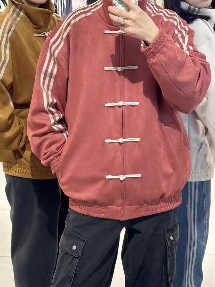 Adidas Mandarin Collar Jacket Suede with Toggle Closure