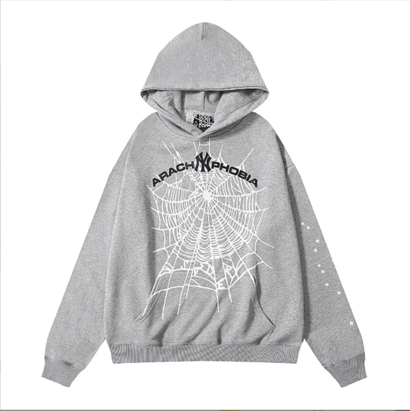 Sp5der Hooded Sweatshirt Spider Web Logo — 946灰色