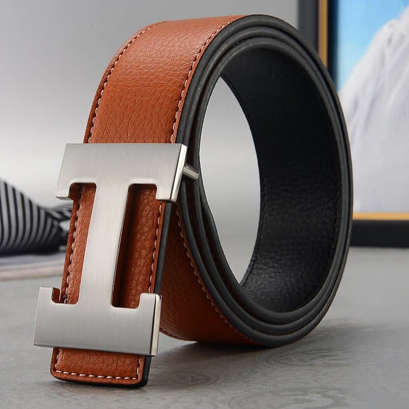 Hermès H Buckle Belt Gold Hardware — 橙色银扣