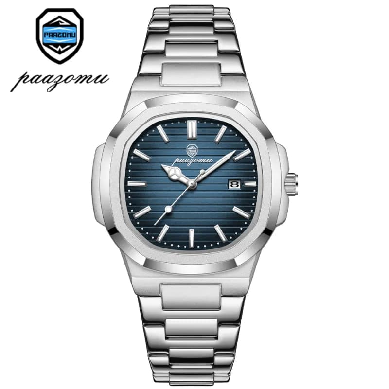Octagonal Steel Watch Blue Dial with Horizontal Stripes