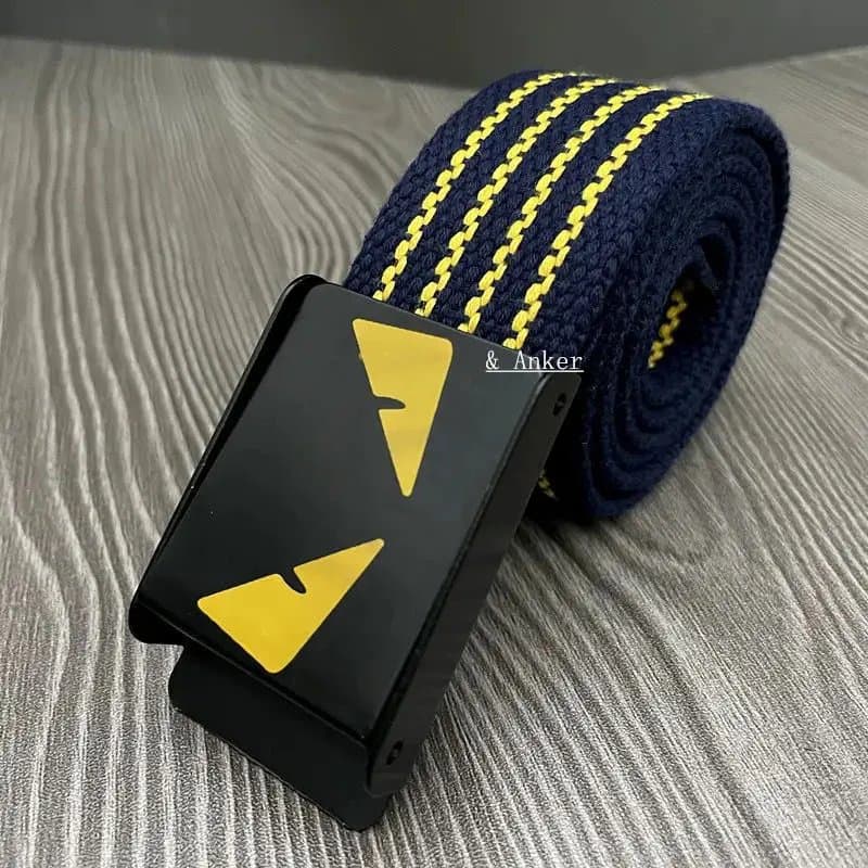 Fendi Monster Eye Belt Navy with Yellow Stitching