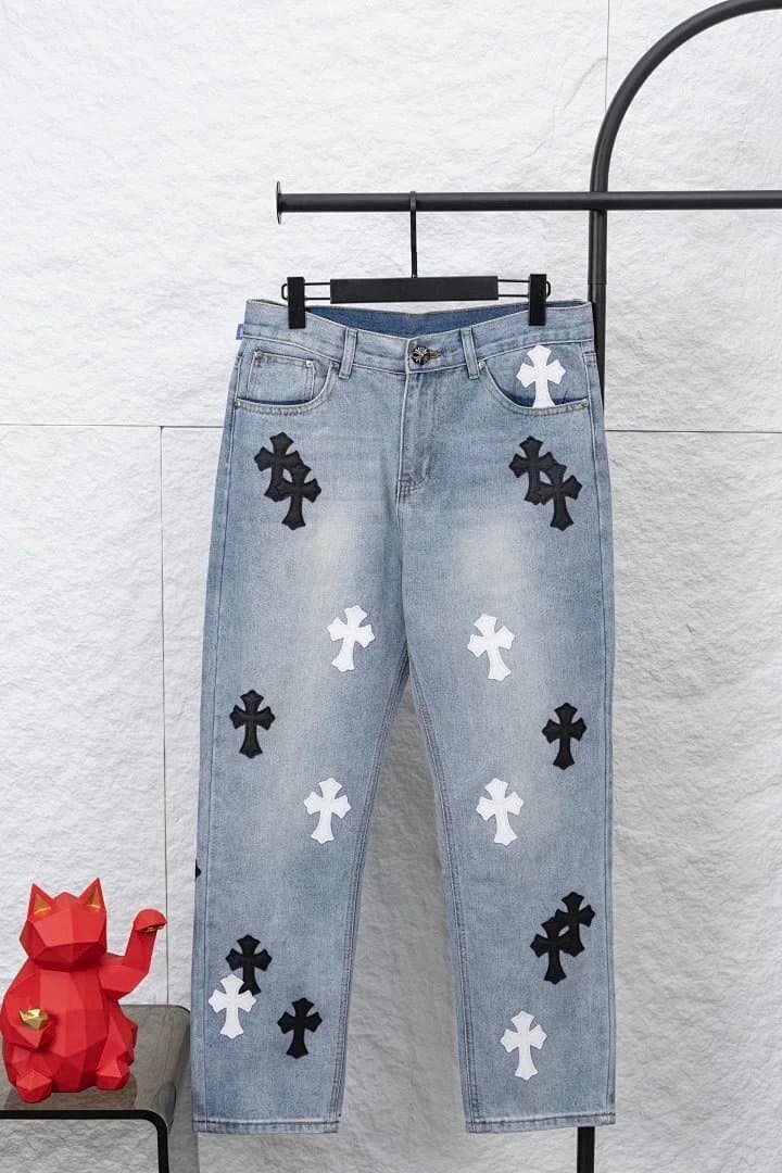 Chrome Hearts Cross Patch Jeans Multi Cross Embroidered
