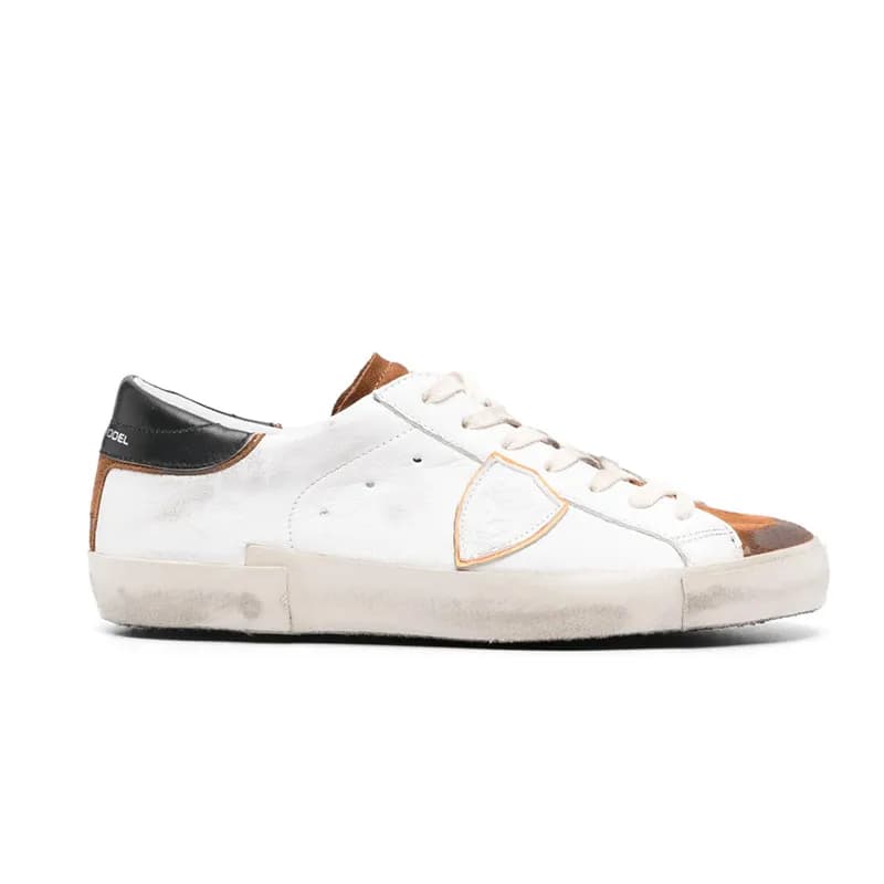 Philipp Plein Classic Sneaker Distressed White with Brown Accents