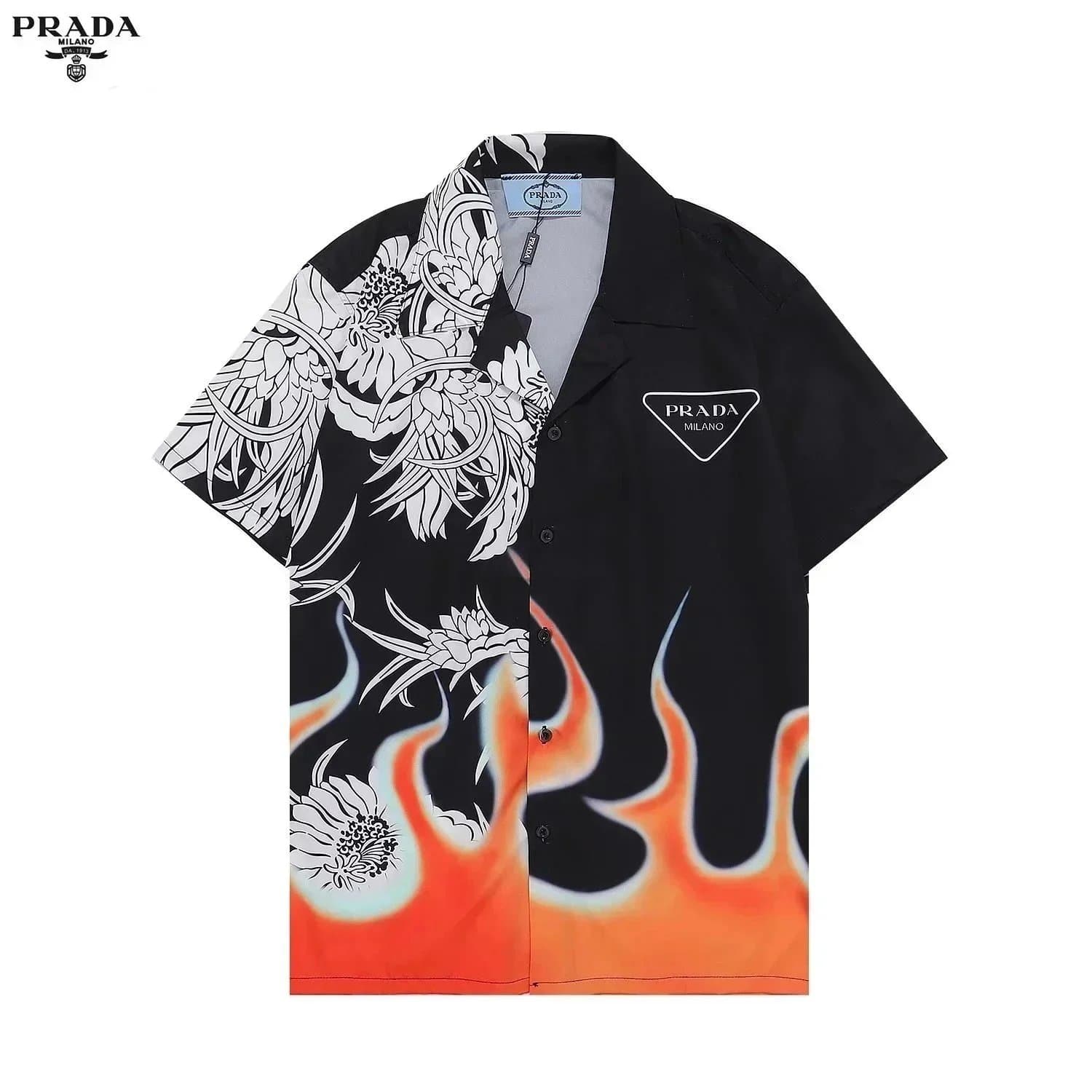 Prada Short-Sleeve Shirt Floral and Flame Print