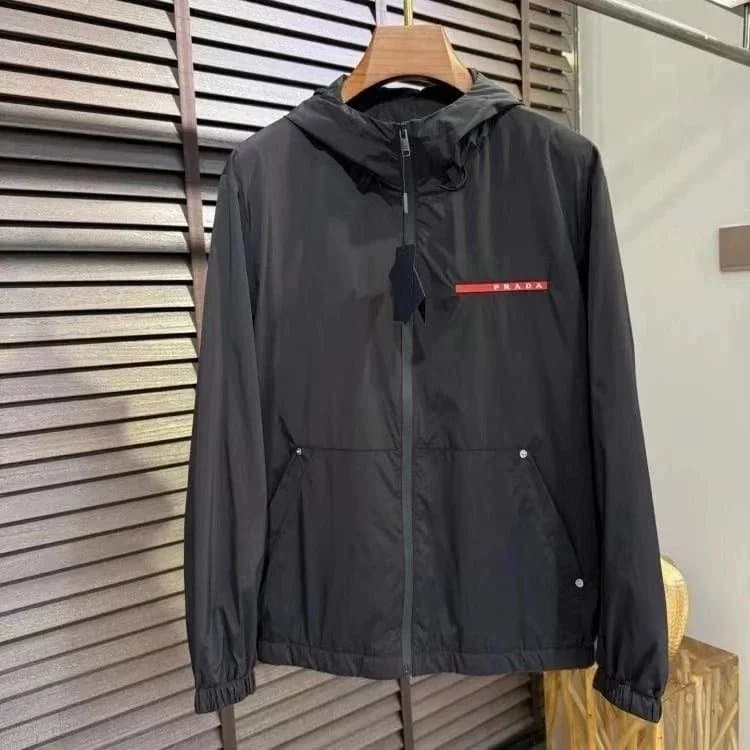 Prada Hooded Windbreaker Jacket Logo Patch — 1