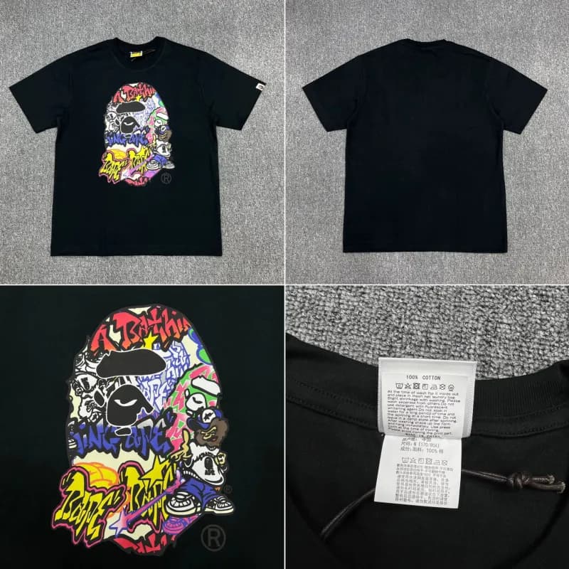 BAPE A Bathing Ape T-Shirt Graffiti Ape Head Print