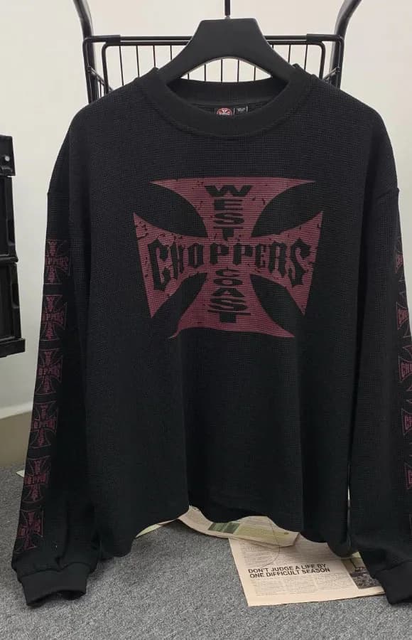Long Sleeve Thermal Top Iron Cross Logo — W2002 black