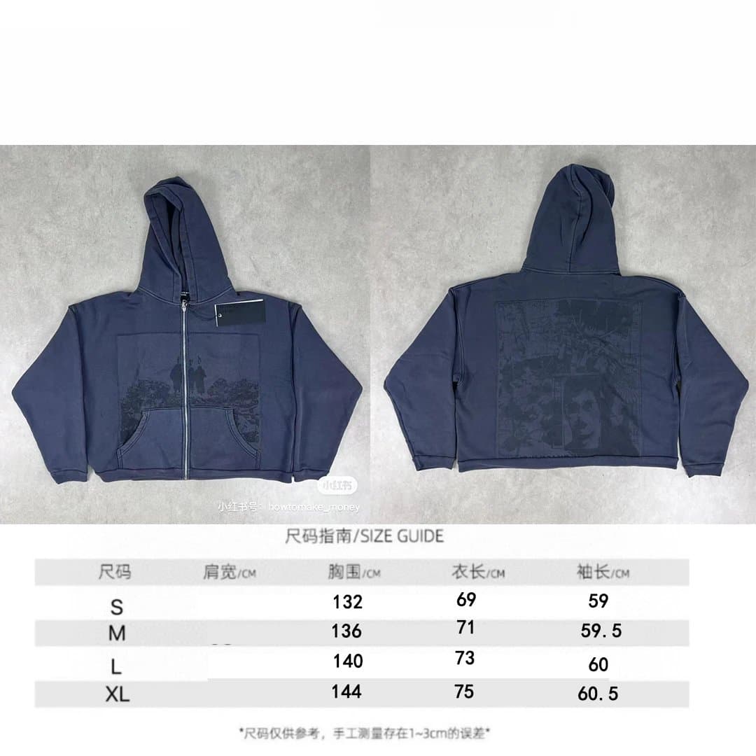 Undercover Zip-Up Hoodie Graphic Print — Washed Blue-Zipper Style [14 Styles]