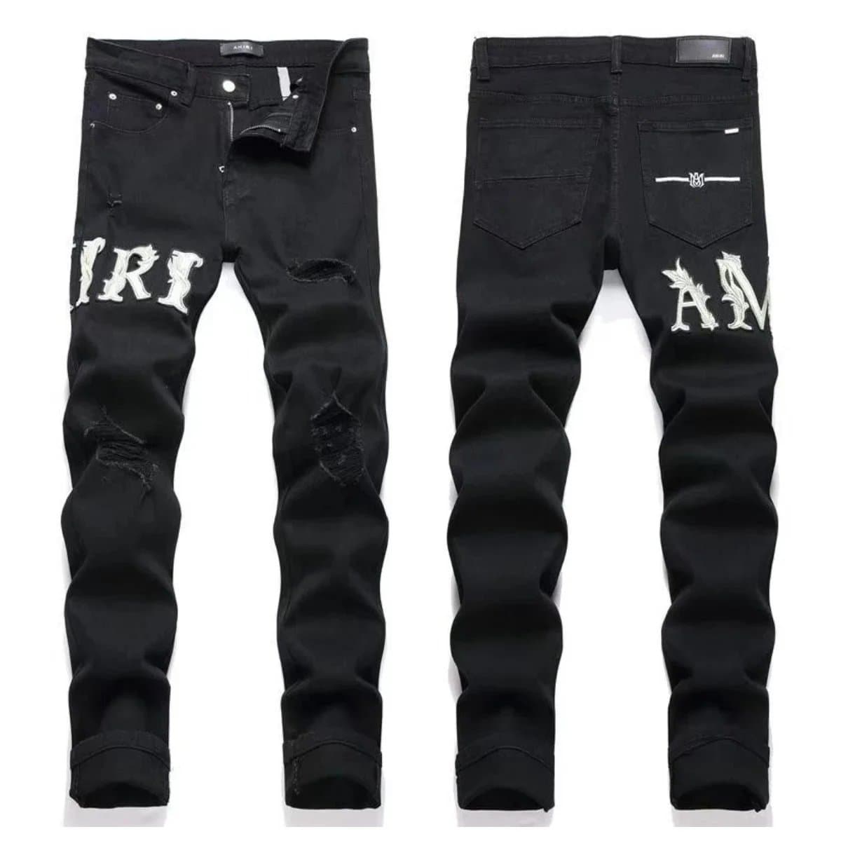 Amiri Distressed Patchwork Jeans Eagle & Logo Patch — 8