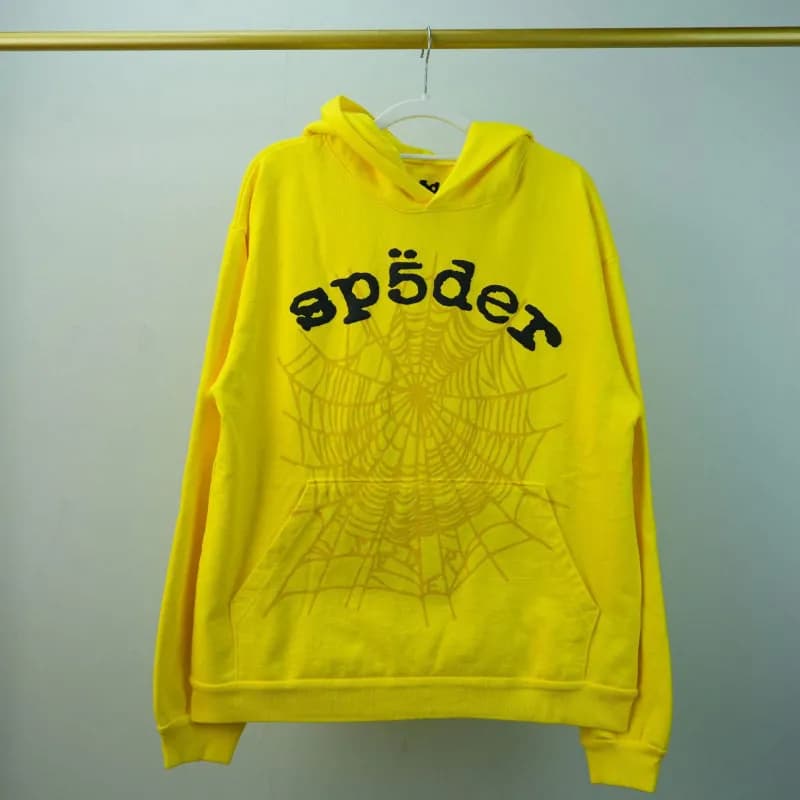 Sp5der Hoodie Spider Web Rhinestone — 新黄