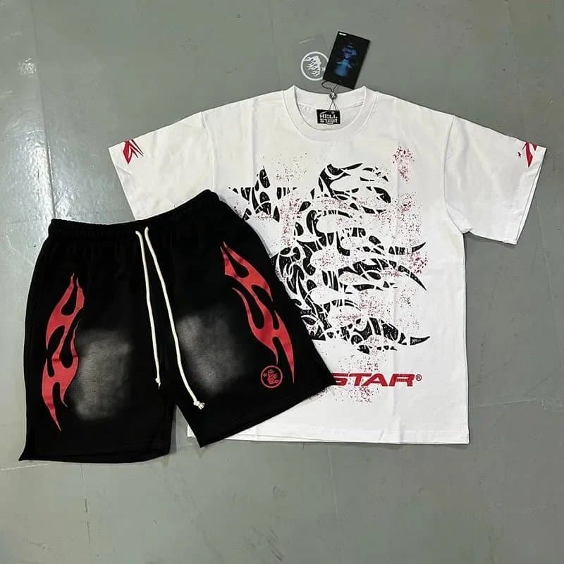 Hellstar Flame Graphic Tee & Shorts Set Flame Print
