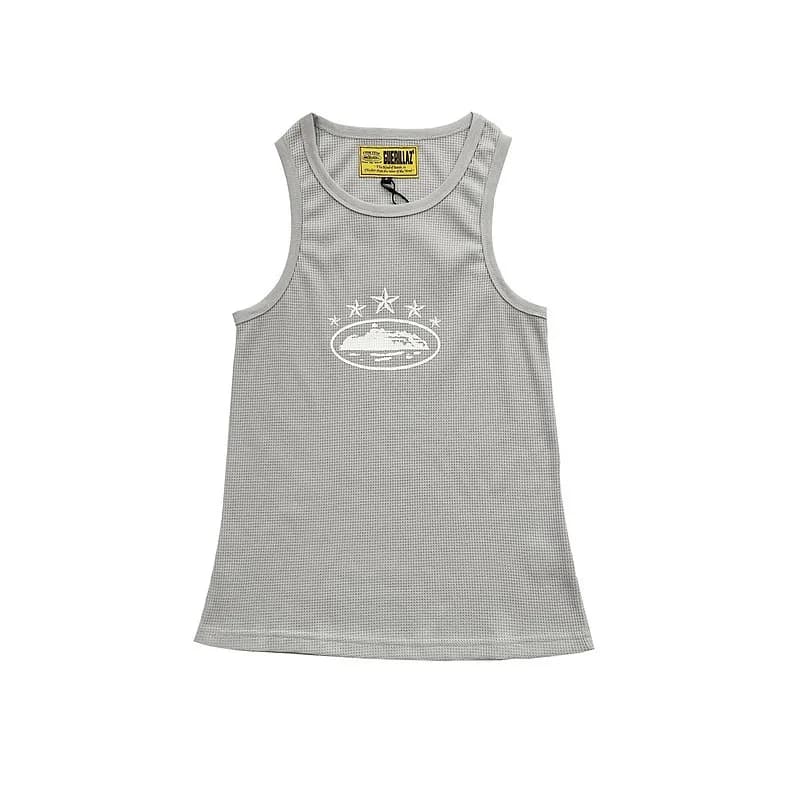 Corteiz Ribbed Tank Top White Trim — 5093灰色