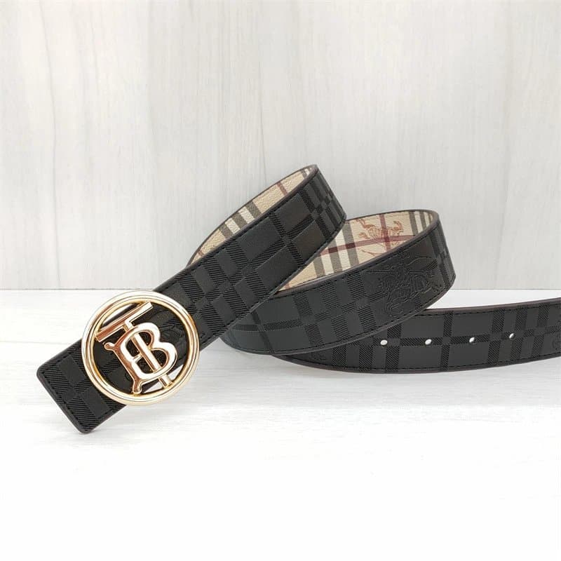 Burberry Monogram Belt Check Print — 圆TB黑压花金扣