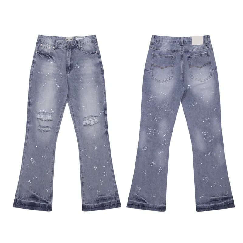 Paint-Splatter Denim Pants Artistic Hand-Painted — 638水洗蓝