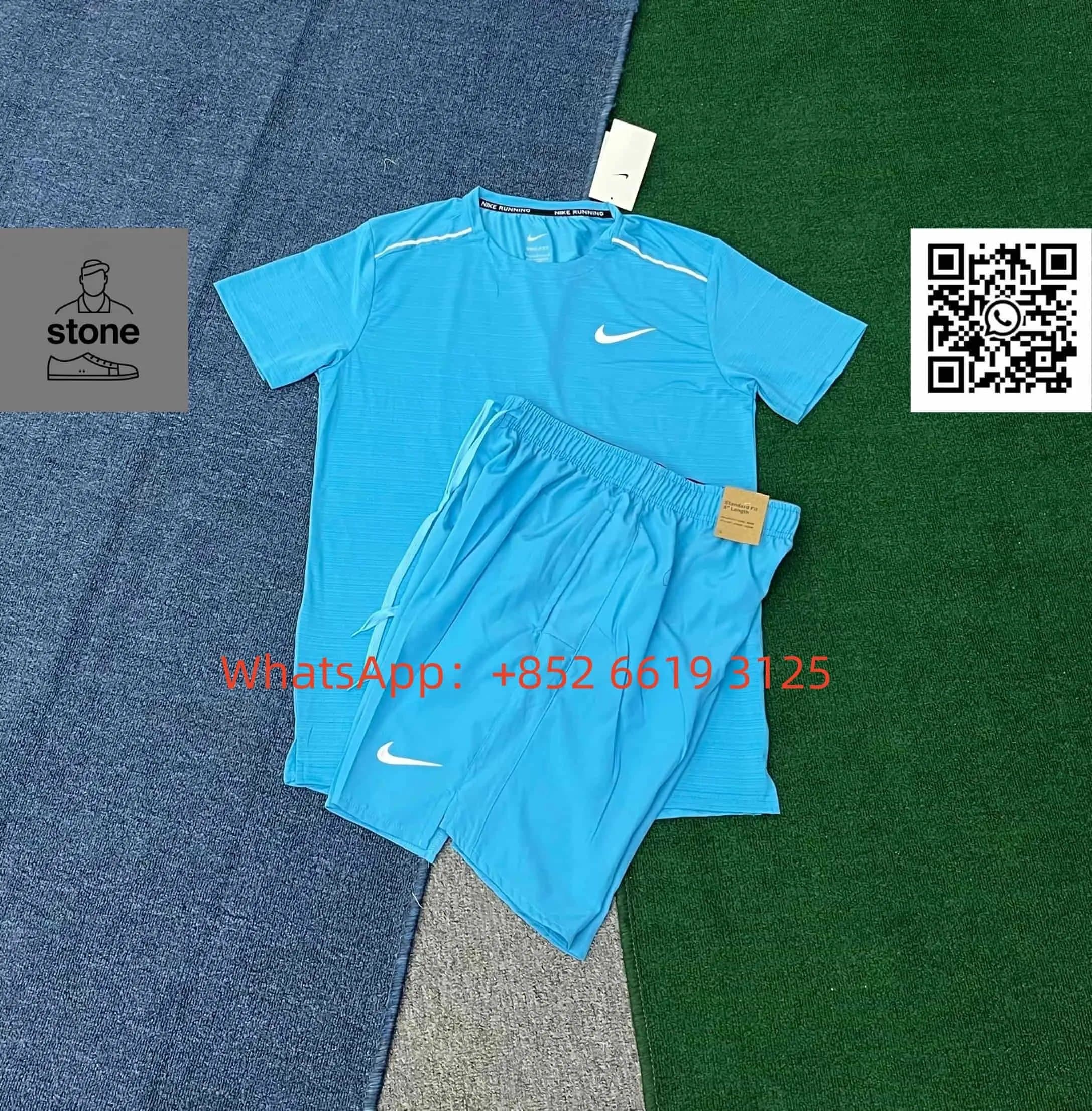 Nike Running Top and Shorts Set Light Blue