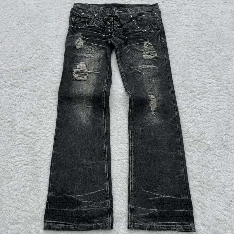 Levi's Distressed Flare Jeans Lace-Up Waist, Ripped Detail