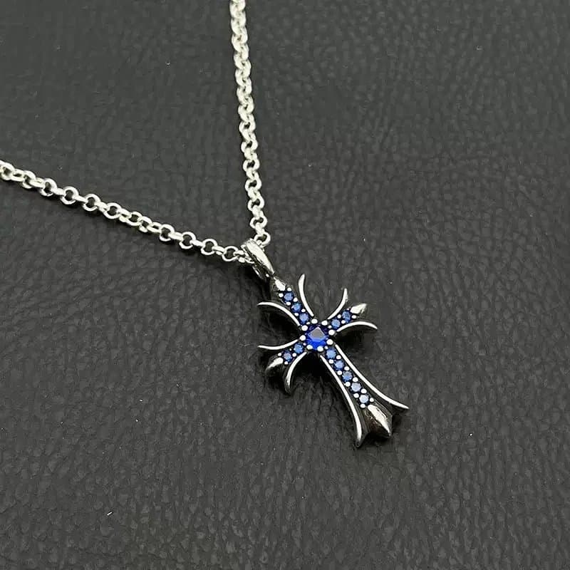 Chrome Hearts Cross Pendant Pave Blue Sapphire