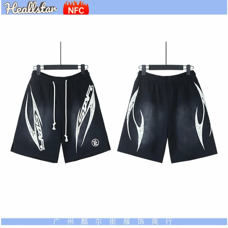 Hellstar Flame Print Shorts Black with Red Flames — 793洗水黑