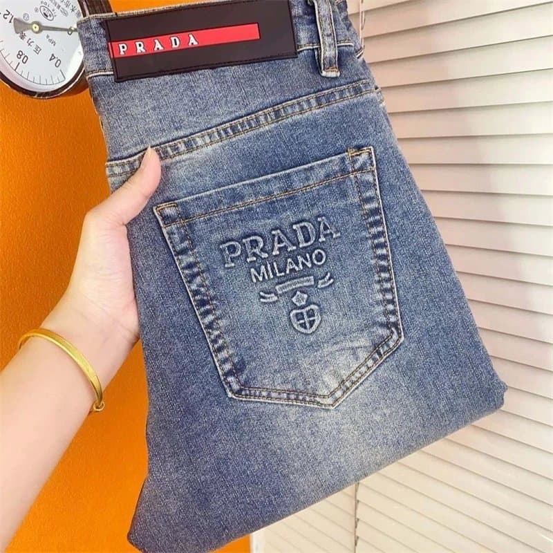 Prada Denim Jeans Triangle Logo Patch — U22