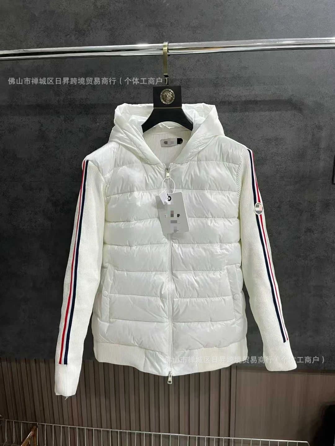 Moncler Hooded Puffer Vest Jacket Ribbed Sleeve with Stripe Tape