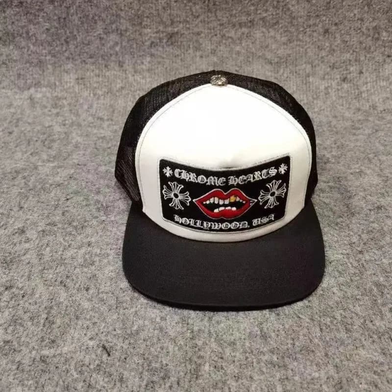 Chrome Hearts Trucker Hat Multi-Color Cross Embroidery — 罗欣红唇白色