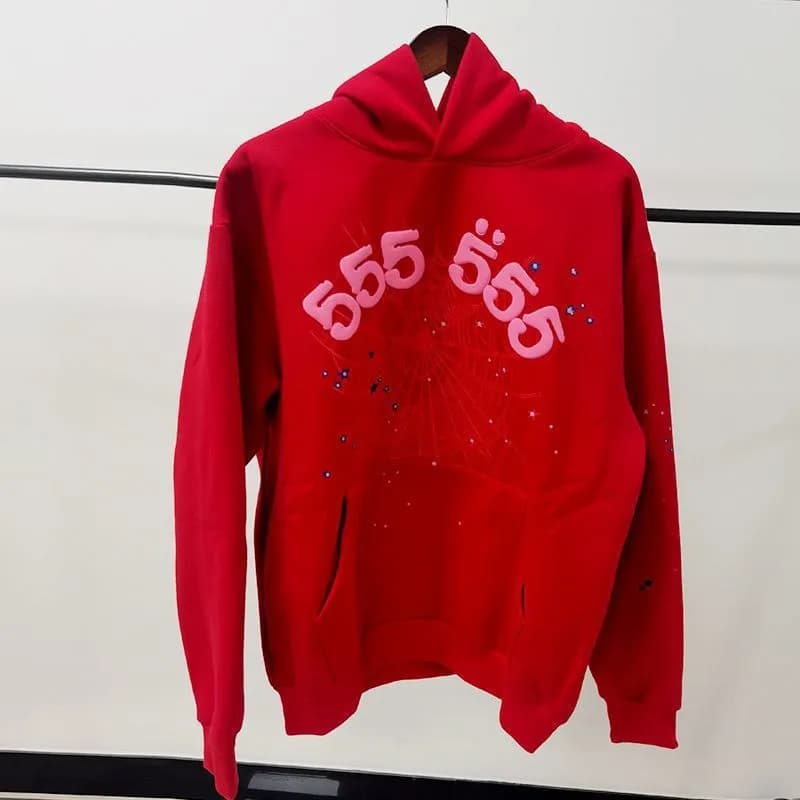 Sp5der Hooded Sweatshirt Spider Web Graphic — 红色