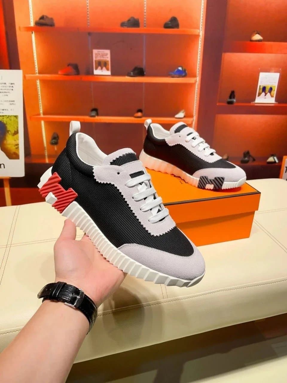 Hermès H-Boot Sneaker Black White Red