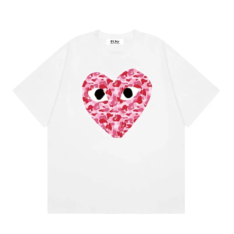 Comme des Garçons Heart Logo T-Shirt Light Blue with Red Heart — 28 white