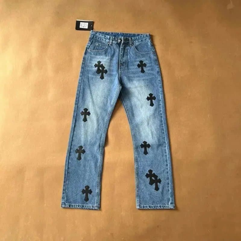Chrome Hearts Cross Patch Jeans Black Cross Embroidery