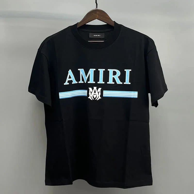 Amiri Logo Graphic Tee Multicolor Logo — 黑色蓝色横字母