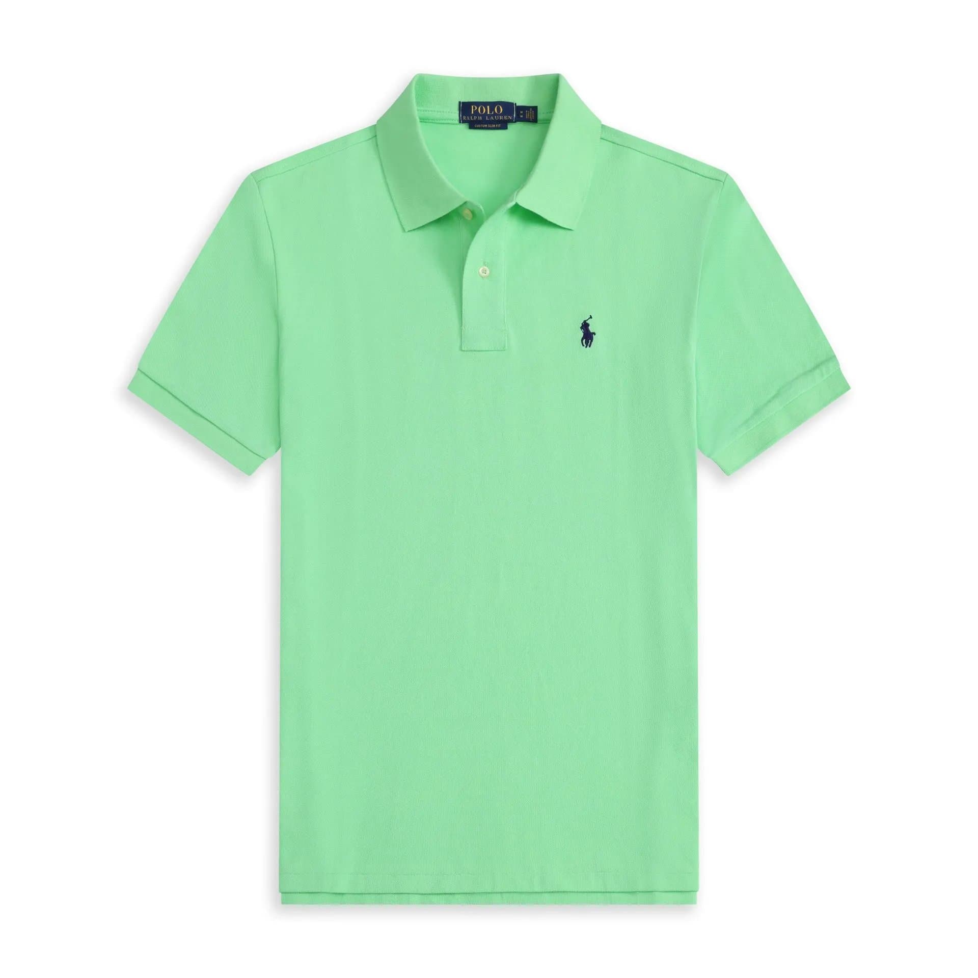 Polo Ralph Lauren Polo Shirt Custom Slim Fit — 浅绿色宝蓝标