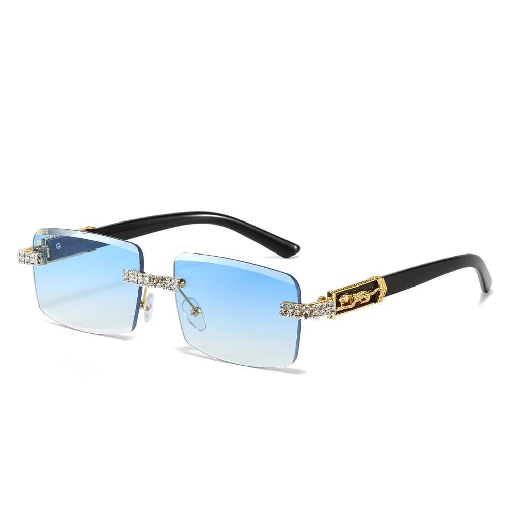 Chrome Hearts Rimless Sunglasses Gradient Blue Lens with Crystal Accents