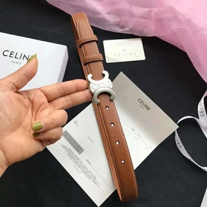 Celine Belt Triomphe Buckle — 驼色银扣