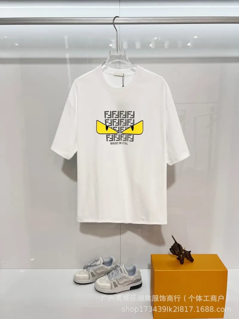 Fendi Logo Print T-Shirt FF Patchwork — 白色7