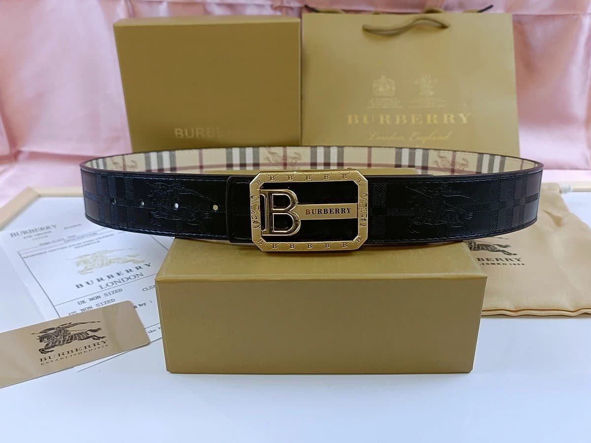 Burberry Classic Check Belt Black with Gold Buckle