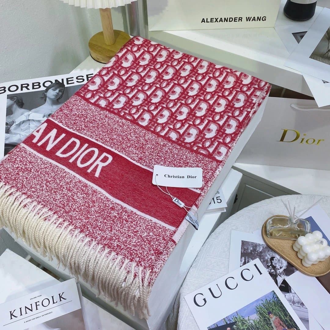 Dior Oblique Scarf Red and White Logo