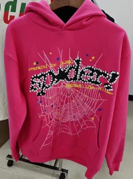 Sp5der Hooded Sweatshirt Spider Web Logo — 943玫红