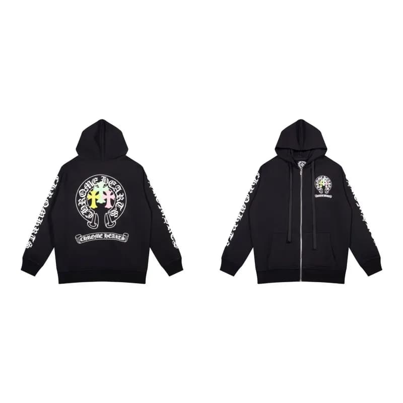 Chrome Hearts Zip-Up Hoodie Cross Logo Print