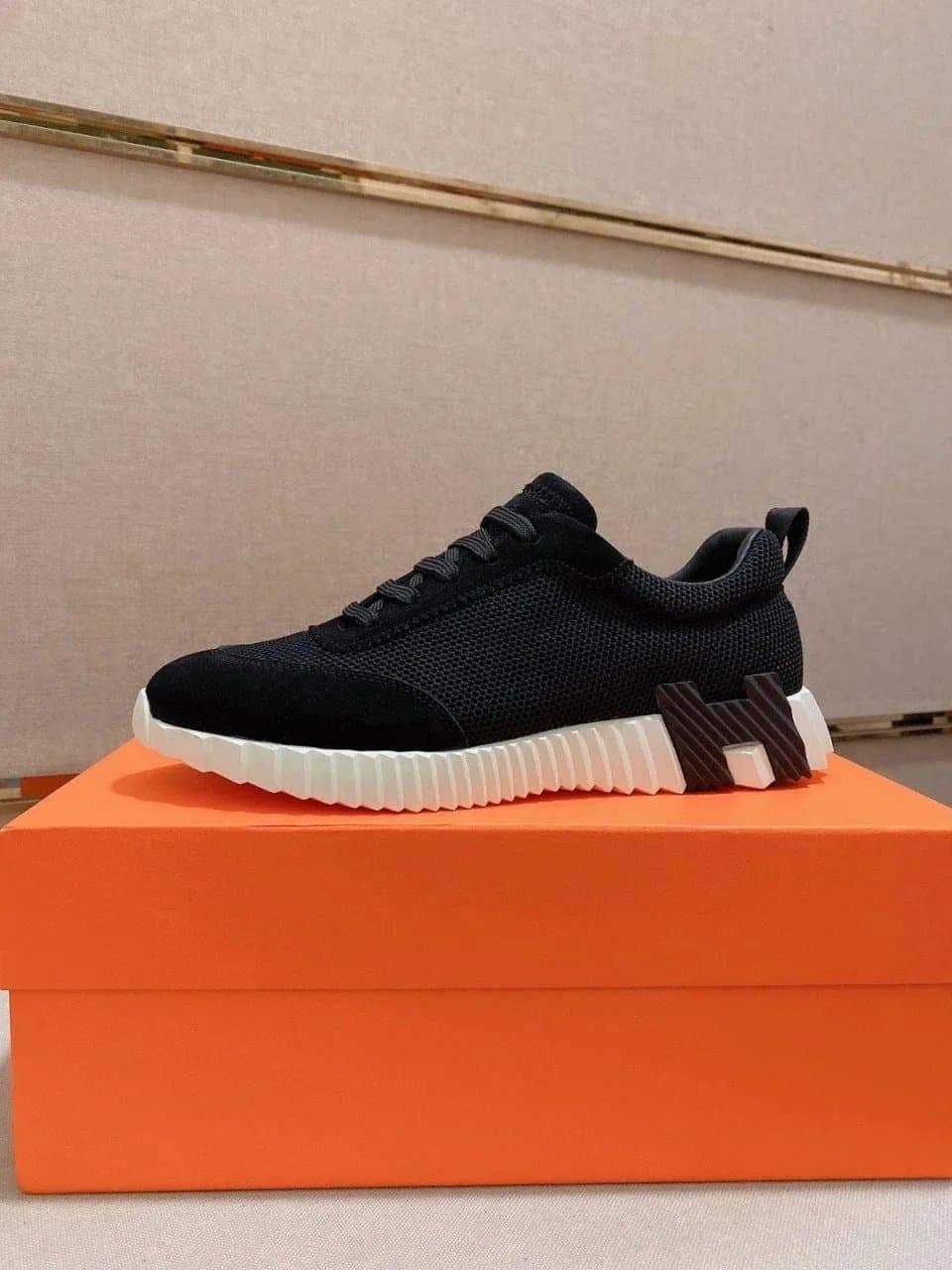 Hermès H-Stripes Sneaker Black Mesh with White Sole