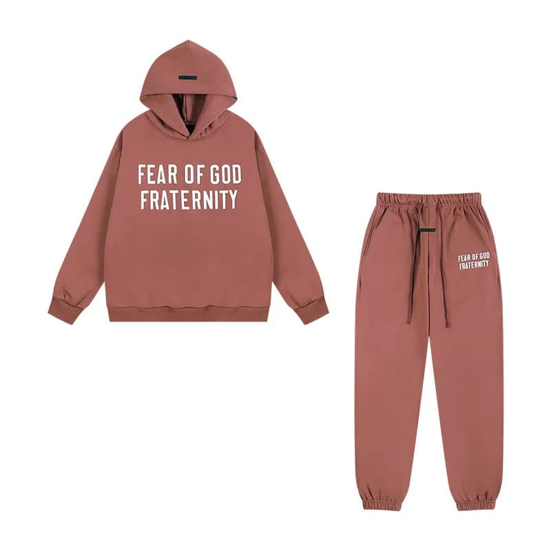 Hoodie and Joggers Set Fear of God Essentials Logo — 303套装酒红