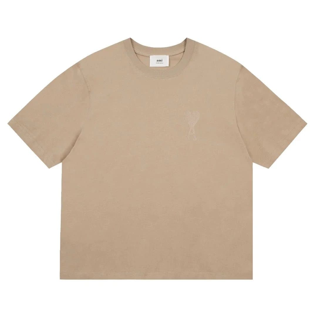 AMI Paris Heart Logo T-Shirt Heart Key Patch — 咖色