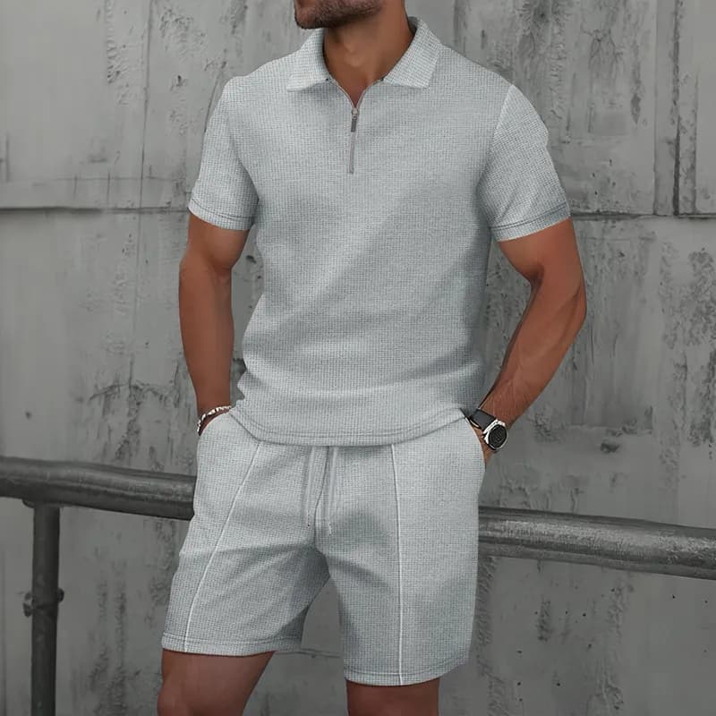 Zip Polo Textured Grid